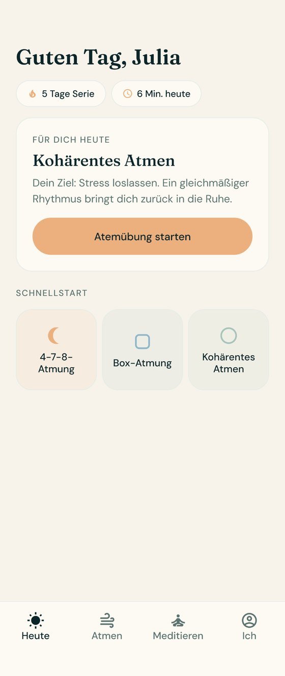 ATEMZUG: Heute-Bildschirm